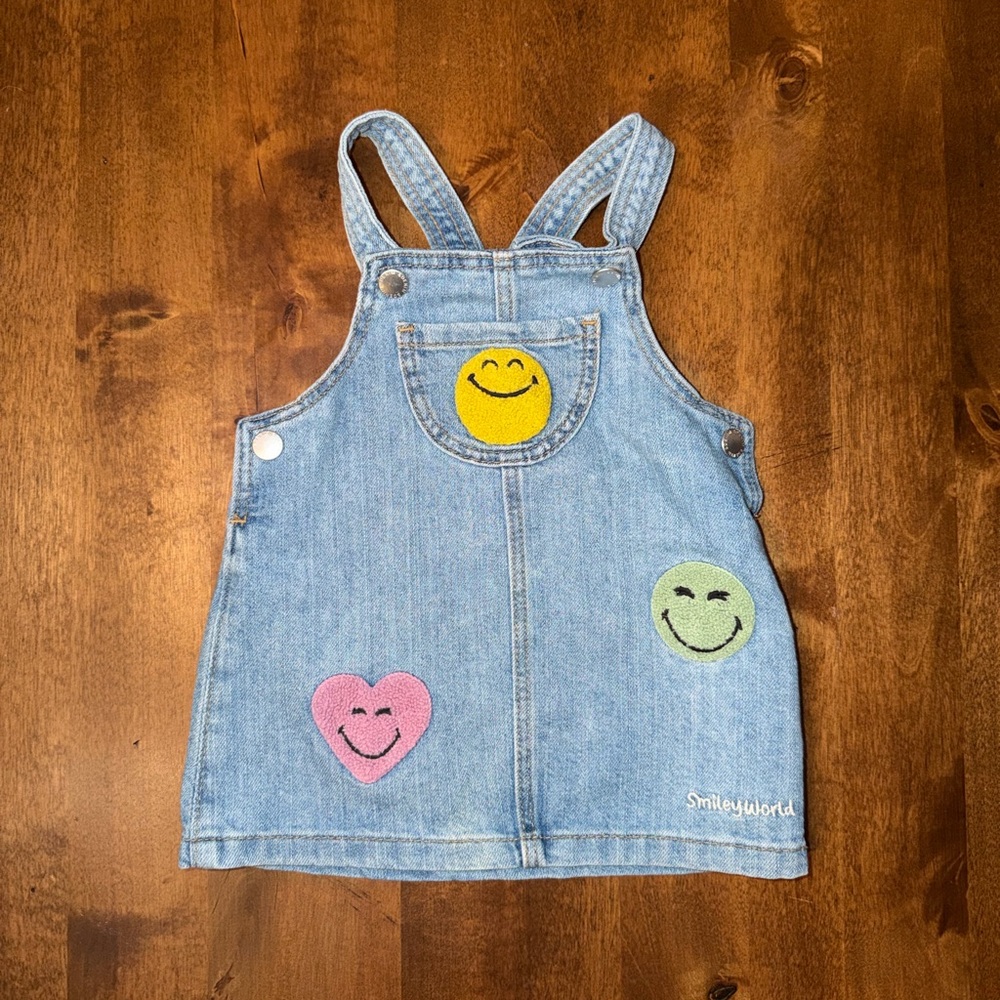 H&M Kids Denim Overall Dress with Smiley Patches - Smiley World